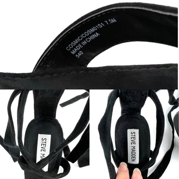 NEW Steve Madden Black Cosmic Suede Wrap Heels 7.5 - Picture 3 of 9
